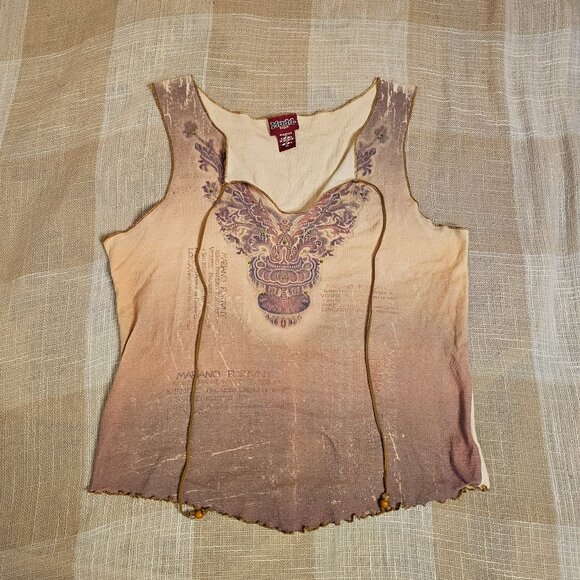 y2k MUDD Motoboho Western Yallternative Peasant Style Tank Top with Leather Ties - Picture 1 of 10